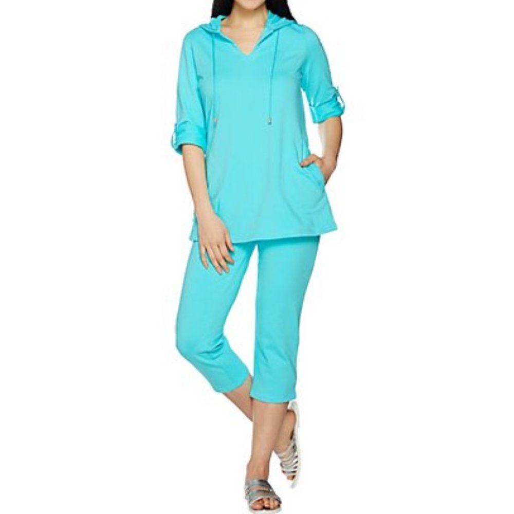 M Belle Kim Gravel Essentials Top Capri Hoodie Set